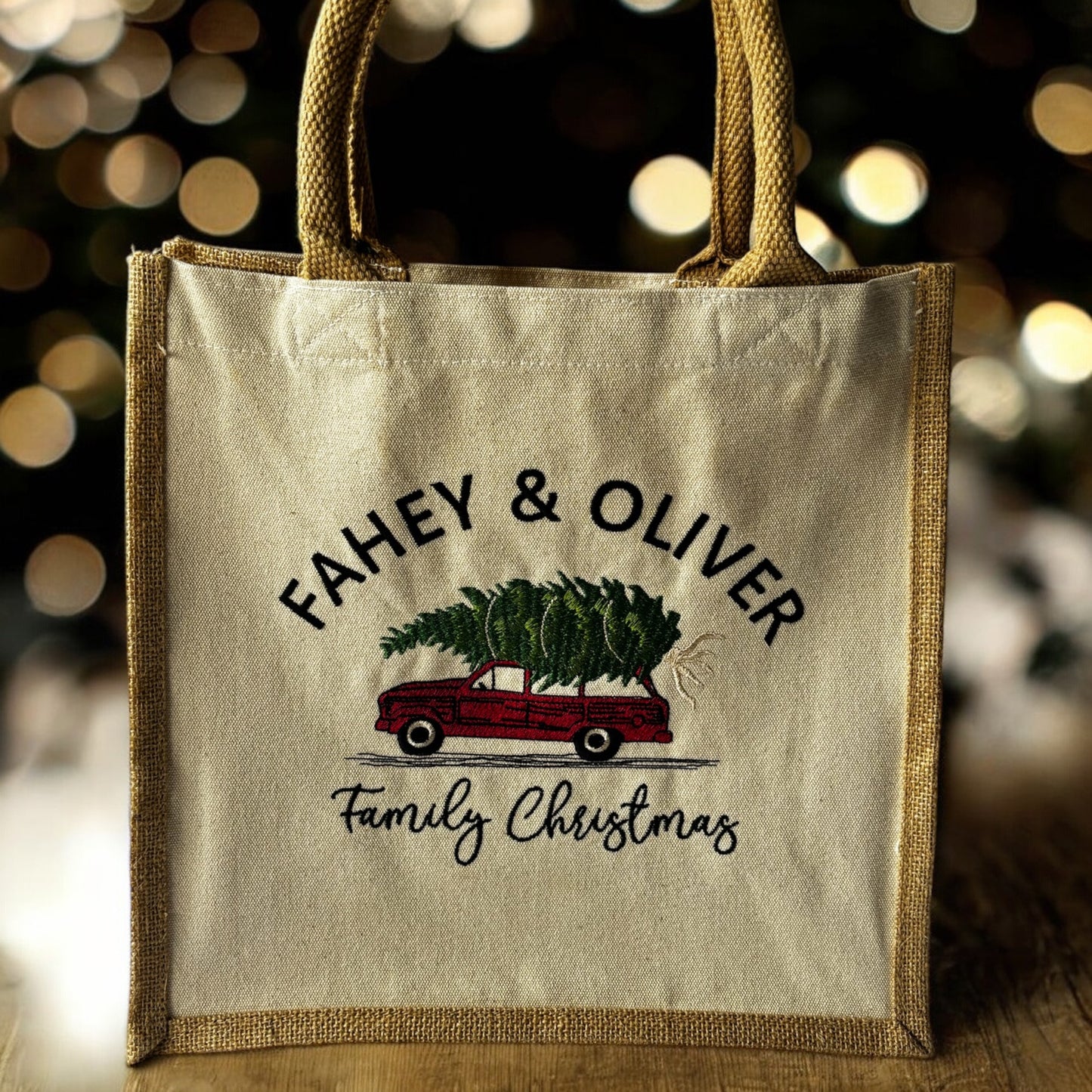Personalised Family Name Jute Tote Christmas Gift Bag